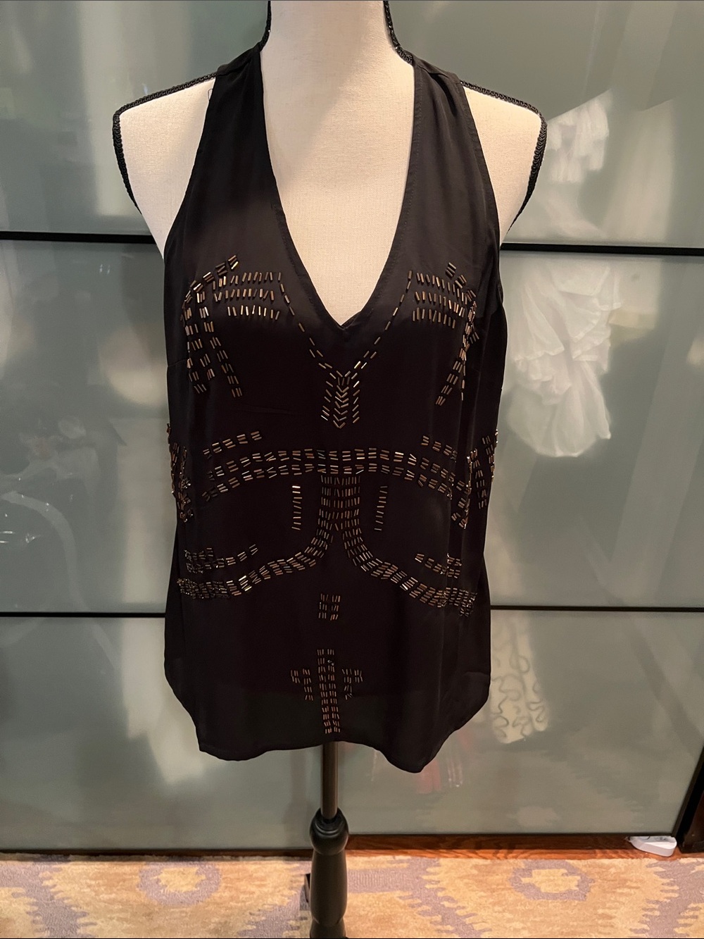 Love Stitch Black Sleeveless V-Neck Cutout Studded Camisole